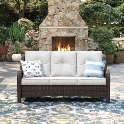 3-Seat Outdoor Wicker Sofa Chair with Cushions by Winston Porter