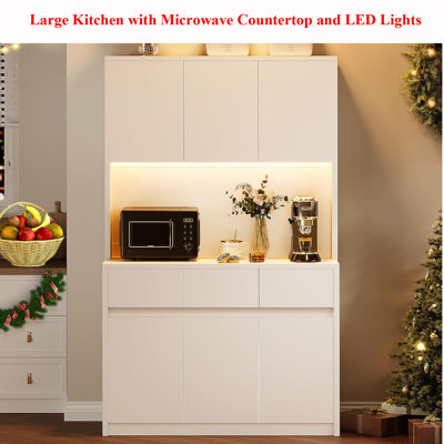 71" Kitchen Pantry Cabinet With Led Lights And Power Outlets by Wrought Studio