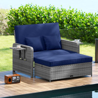 Wicker Loveseat Sofa Set Patio Rattan Daybed With Ottoman & Retractable Side Tray by Latitude Run