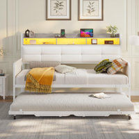 Daybed With Trundle, Twin Day Bed with Upholstered Headboard and Charging Station by Ivy Bronx