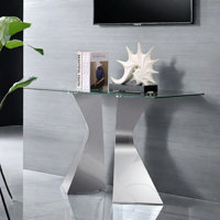 Silver Console Table Entryway Table With Tempered Clear Glass Top, Stainless Steel Legs Console Table, Modern Hallway Table Sofa Table For Hallway, Li by Ivy Bronx