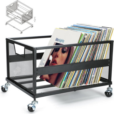 Metal Vinyl Record Storage Crate With Wheels by Ebern Designs