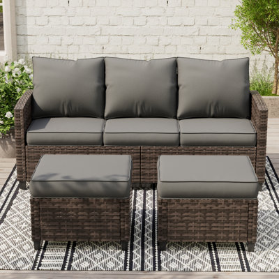 3-Person Patio Sofa With 2 Ottomans by Latitude Run