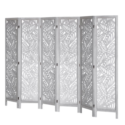 Wood Room Divider, 6 Panel Wood Folding Privacy Screen, 66.9 Inches Tall Indoor Carved Partition Divider by Dakota Fields