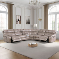 Sasa 6-Piece Top Grain Genuine Leather Power Reclining Sectional With Bluetooth Speaker And Multifunction Console Station