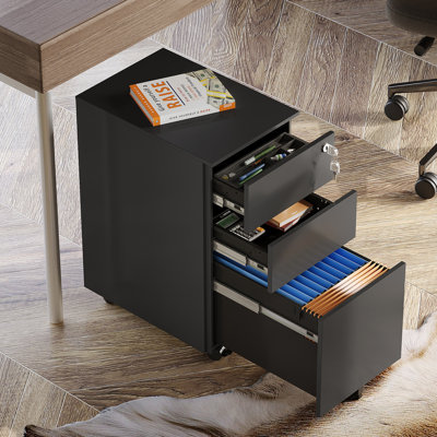 11.8 Inch Small File Cabinet With 3 Drawers, Rolling Filing Cabinet by Inbox Zero
