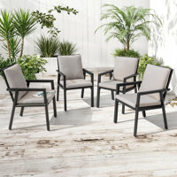 Outdoor Chairs of 4, Dining Chairs with Powder-Coated Aluminum Frame for All Weather, Hollow Slatted Seat with 2.8” Cushions for Garden, Black and Gra by Corrigan Studio