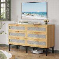 Bay Isle Home⢠6 Drawer Dresser, Modern Wood Dresser With Metal Brackets, Closet Dresser For Bedroom, Living Room, Entry Way, Natural by Bay Isle Home