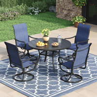 Outdoor Patio Dining Set - 41.7” Round Table with Umbrella Hole & Storage Shelf + 4 Swivel Chairs by Red Barrel Studio