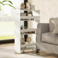 4-tier Rolling Storage Cart 8" Slim Kitchen Cart On Wheels With Open Shelves by Ebern Designs