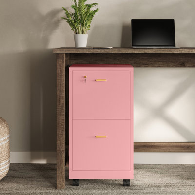 Ebern Designs 2 Drawer Mobile Filing Cabinet with Lock - Rolling File Cabinet for Under Desk Storage - Wood Filing Cabinet for Home and Office Organiz by Ebern Designs