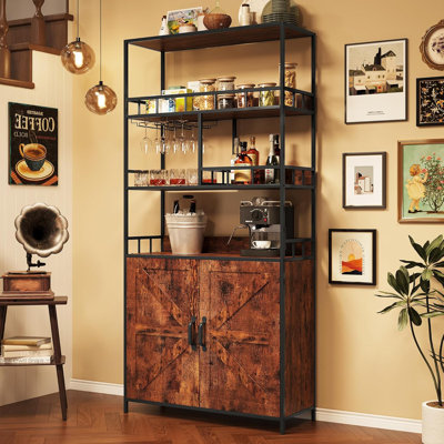 70.8" Bar Cabinet With Goblet Holder 5 Tier Bakers Rack With Cabinet Large Baker Rack by 17 Stories