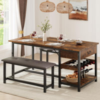 Kitchen Dining Table Set With Upholstered With Storage Drawers & Wine Rack by 17 Stories
