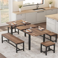 5 - Pieces Dining Table Set For 4-6, 63" Large Extendable Dining Room Table Set by 17 Stories