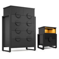 Millwood Pines 2 Piece Bedroom Set - Fluted 6 Drawer Tall Dresser And 2 Drawer Fluted Nightstands by Millwood Pines
