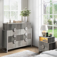 Wrought Studio™ 2 Piece Bedroom Set - Fluted 8 Drawer Dresser And 2 Drawer Fluted Nightstands, by Wrought Studio