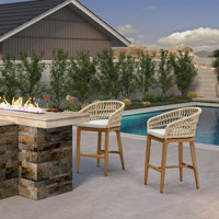 Purplr Leaf Patio Counter Hight Stools Chair Set Of 2, Rattan And Aluminum Frame With Comfortable Cushion