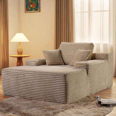 Chaise Lounge Chair Indoor With Pillows, 48.42 "d Oversized Sleeper Chair, Could Plush Corduroy Comfy Sofa For Bedroom, Living Room, Office by Mercer41