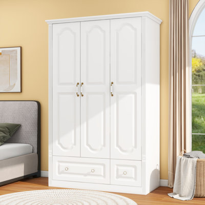 3-Door Wardrobe with 2 Drawers, Large Capacity Armoire for Bedroom by Lark Manor
