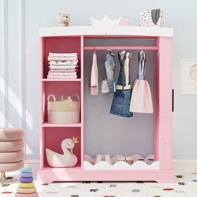 Kids Armoire with Jewelry Cabinet, Dress up Storage with Mirror and Shelves by Harriet Bee