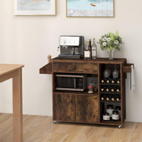 Kitchen Island Cart With Drop-leaf & Power Outlet Rolling Kitchen Cart On Wheels With Microwave Shelf Glass Holder by Winston Porter