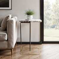 Apolaya Side Table with Agate Top and Gold Metal Base, C-Shaped End Table for Living Room, Modern Accent Table, 24" by Everly Quinn