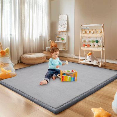 Play Mat For Floor, 1.4In Thick Memory Foam Padded Play Mat, Soft Velvet Play Mat Non-Slip Bottom by Alwyn Home