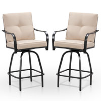 Patio Swivel Bar Stools Set Of 2, Outdoor Bar Height Patio Swivel Chairs With Cushion For Garden Balcony Backyard