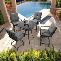 Patio Swivel Bar Stools Set Of 2, Outdoor Bar Height Patio Swivel Chairs With Cushion For Garden Balcony Backyard
