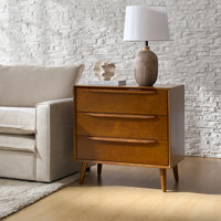 Aviannah 30"W Mid-Century Modern 3-Drawer Accent Chest with Power Outlet by Wade Logan