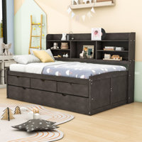 Amande Twin Wooden Captain Bed with Bookcase Headboard, Three Storage Drawers and Twin Trundle by Red Barrel Studio