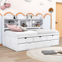 Amande Twin Wooden Captain Bed with Bookcase Headboard, Three Storage Drawers and Twin Trundle by Red Barrel Studio