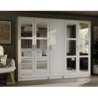 100% Solid Wood Swedesboro 5-Door Wardrobe with Mirrored Door by Hokku Designs