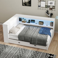 Daybed With Storage Shelves, Usb, Led, And Trundle by Lark Manor