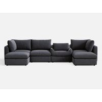 155" Wide 6 - Piece Linen Sectional With Pet Bed by Latitude Run