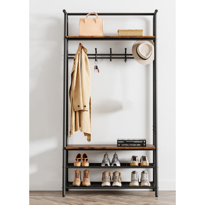 Coat Rack Shoe Bench, 4-in-1 Hall Trees Entryway Bench With Coat Rack And Shoe Rack by 17 Stories