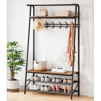 Coat Rack Shoe Bench, 4-in-1 Hall Trees Entryway Bench With Coat Rack And Shoe Rack by 17 Stories