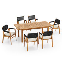 Hysen 7-Piece Wood & Rope Extendable Dining Set by Loon Peak