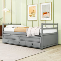 Twin Size Bed with Classic Headboard, Twin Trundle, and Built-In Storage Drawers by Lark Manor