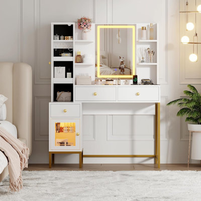 Wpond Vanity Desk, Makeup Vanity With LED Mirror& Charging Station, Dressing Table by Mercer41