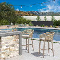 Purplr Leaf Patio Bar Stools Chair Set Of 2, Rattan And Aluminum Frame With Stain-resistant Cushion