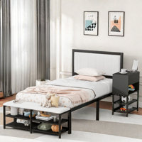 Metal Shaula  Bedroom Sets With Cushioned Footrest With Two-tier Storage Shelves, 1 Wooden Storage Cabinet by Ebern Designs