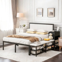 Metal Shaula  Bedroom Sets With Cushioned Footrest With Two-Tier Storage Shelves, 1 Wooden Storage Cabinet by Ebern Designs
