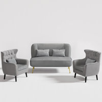 3-Piece Modern Upholstered Velvet Loveseat with 2 Accent Chairs by Mercer41