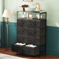 Tall Fabric Dresser With 8 Drawers And Open Shelves For Bedroom, Storage Tower With Fabric Bins, Chest Of Drawers For Closet, Hallway