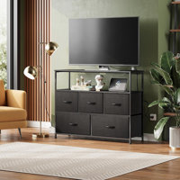 Fabric Dresser With 5 Drawers, TV Stand With Open Shelf And Power Outlet For 45 Inch TV by 17 Stories