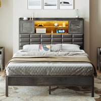 Delmer 49.2"H Bed Frame Platform Bed with Headboard and Charging Station by 17 Stories