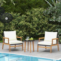 3 PCS Patio Chair Set Wicker Chair & Side Table Set w/ Tempered Glass Tabletop by Corrigan Studio