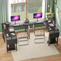 L-Shaped Computer Desk with Desk Monitor Stand and Side Storage Bag by Ebern Designs