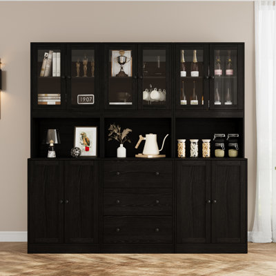Book Cabinet Storage Bookcase, 5-Tier Modern Bookshelves With 3 Large Drawer And Glass Door(A+2B) by Latitude Run